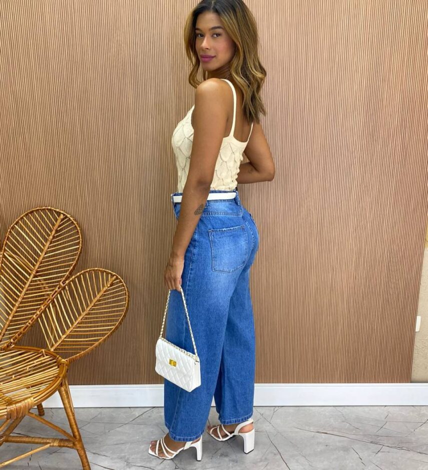 Cropped Feminino Tricot sem Bojo Escamas Bege - Fernanda Ramos Store