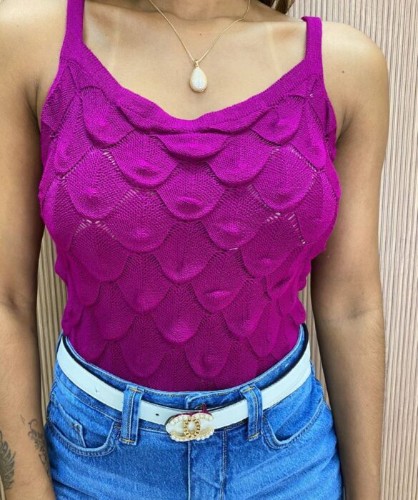 Cropped Feminino Tricot sem Bojo Escamas Fúcsia - Fernanda Ramos Store