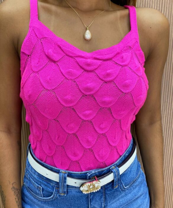 Cropped Feminino Tricot sem Bojo Escamas Pink - Fernanda Ramos Store