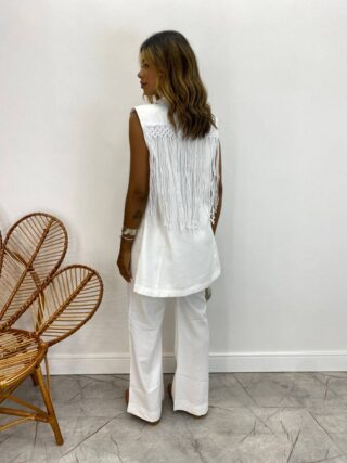 Max Colete Feminino Juliana com Franjas Branco - Fernanda Ramos Store