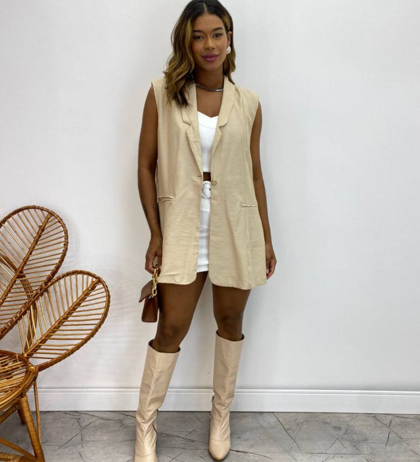 Max Colete Feminino Juliana com Franjas Cru - Fernanda Ramos Store
