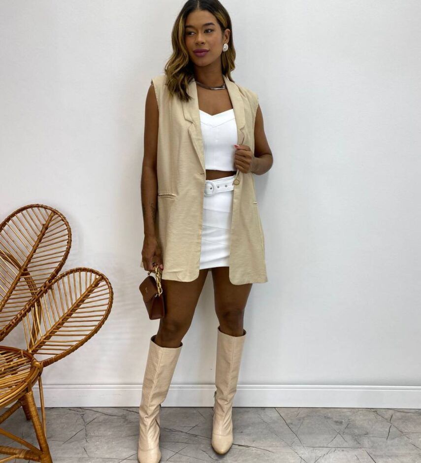Max Colete Feminino Juliana com Franjas Cru - Fernanda Ramos Store