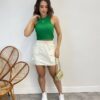 Saia Curta Feminina Mari Tricoline Off White com Amarração - Fernanda Ramos Store