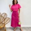 Saia Midi Feminina Viscolinho com Amarração Pink - Fernanda Ramos Store