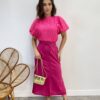 Saia Midi Feminina Viscolinho com Amarração Pink - Fernanda Ramos Store