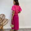 Saia Midi Feminina Viscolinho com Amarração Pink - Fernanda Ramos Store