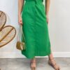 Saia Midi Feminina Viscolinho com Amarração Verde - Fernanda Ramos Store