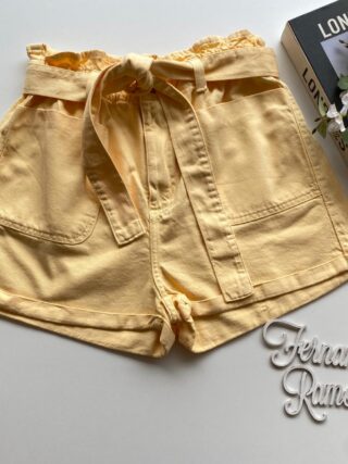 Short Feminino Clochard com Amarração Sarja Amarelo - Fernanda Ramos Store