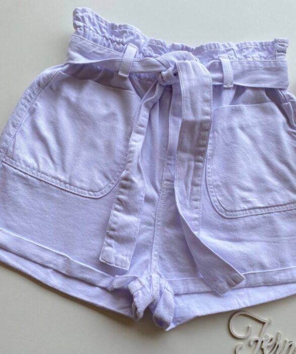 Short Feminino Clochard com Amarração Sarja Branco - Fernanda Ramos Store