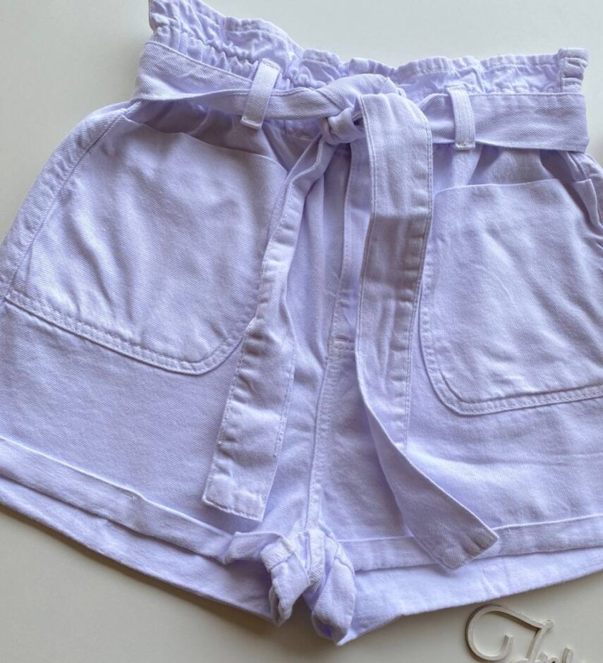 Short Feminino Clochard com Amarração Sarja Branco - Fernanda Ramos Store