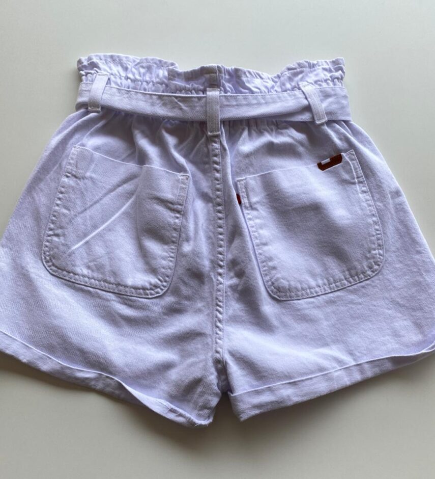 Short Feminino Clochard com Amarração Sarja Branco - Fernanda Ramos Store