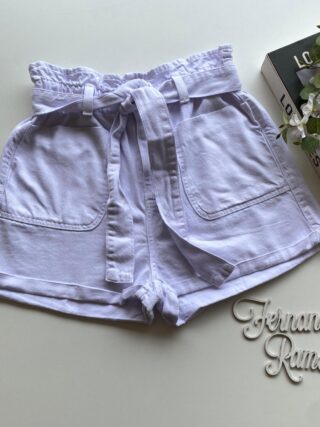 Short Feminino Clochard com Amarração Sarja Branco - Fernanda Ramos Store