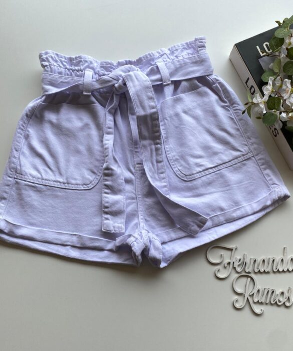 Short Feminino Clochard com Amarração Sarja Branco - Fernanda Ramos Store