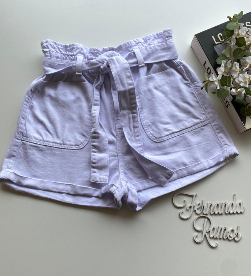 Short Feminino Clochard com Amarração Sarja Branco - Fernanda Ramos Store