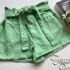 Short Feminino Clochard com Amarração Sarja Verde - Fernanda Ramos Store