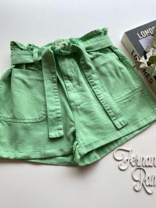 Short Feminino Clochard com Amarração Sarja Verde - Fernanda Ramos Store