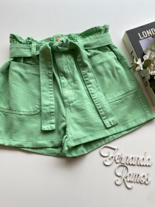 Short Feminino Clochard com Amarração Sarja Verde - Fernanda Ramos Store