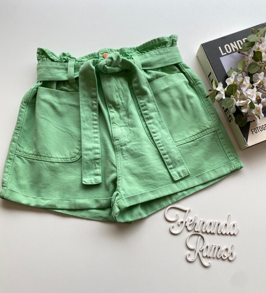 Short Feminino Clochard com Amarração Sarja Verde - Fernanda Ramos Store
