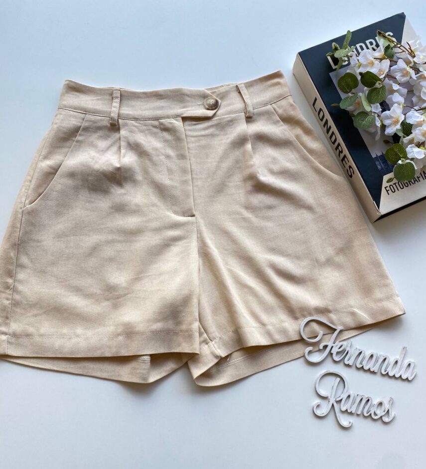 Short Feminino Linho com Bolsos Sabrina Bege - Fernanda Ramos Store