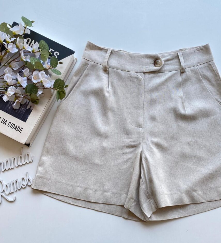 Short Feminino Linho com Bolsos Sabrina Cru - Fernanda Ramos Store