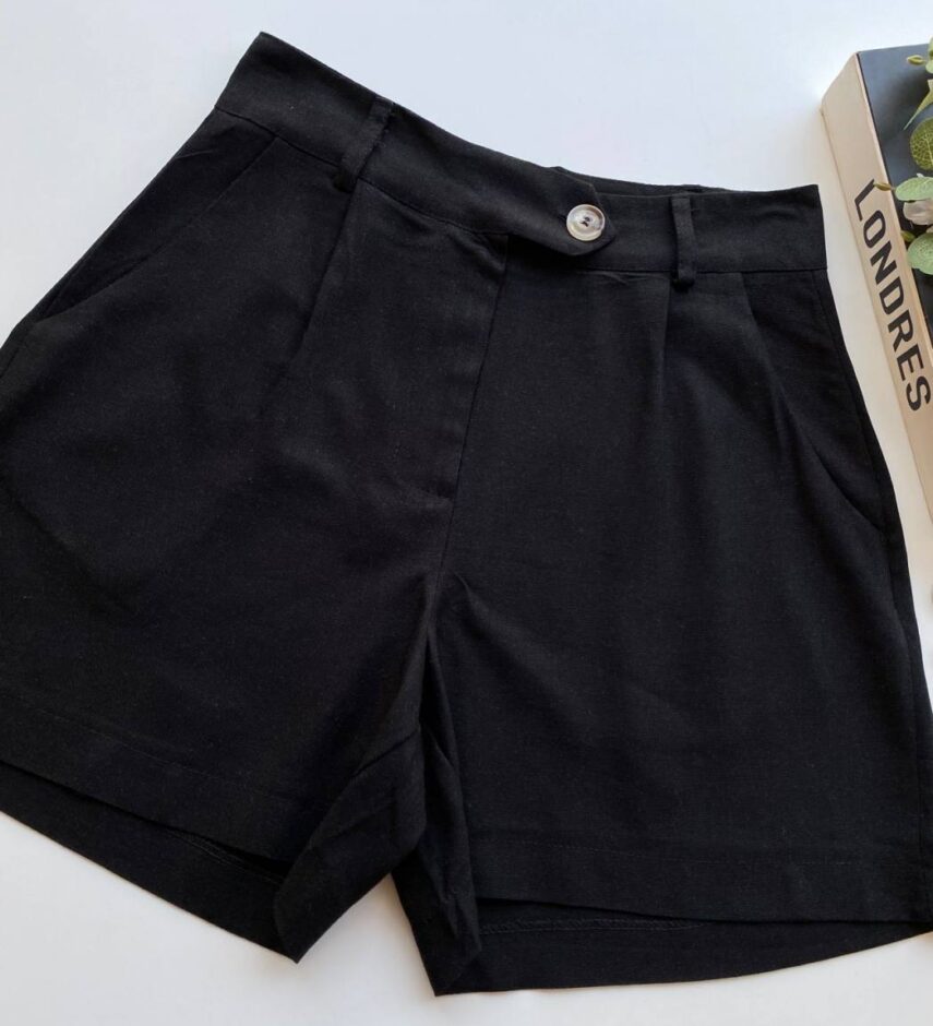 Short Feminino Linho com Bolsos Sabrina Preto - Fernanda Ramos Store