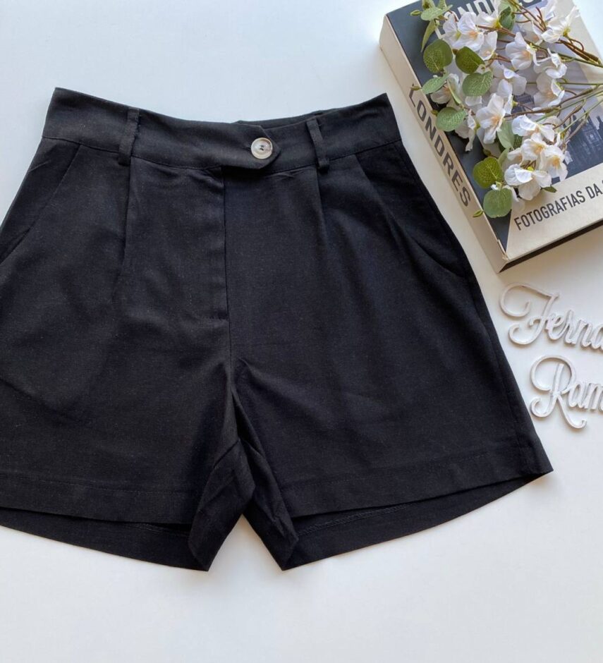 Short Feminino Linho com Bolsos Sabrina Preto - Fernanda Ramos Store