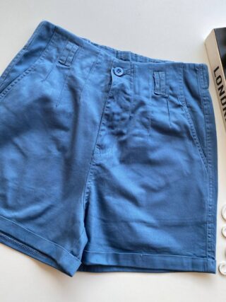 Short Feminino Sarja com Detalhe em Pregas Mariah Azul - Fernanda Ramos Store