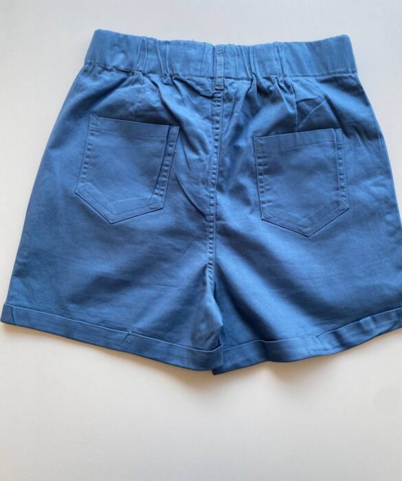 Short Feminino Sarja com Detalhe em Pregas Mariah Azul - Fernanda Ramos Store