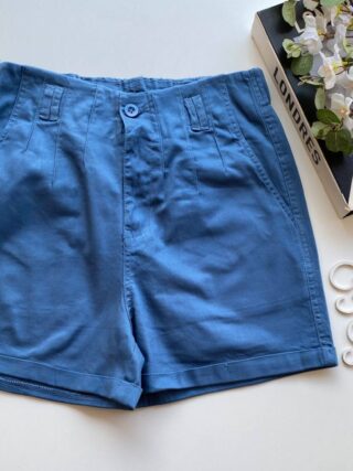 Short Feminino Sarja com Detalhe em Pregas Mariah Azul - Fernanda Ramos Store