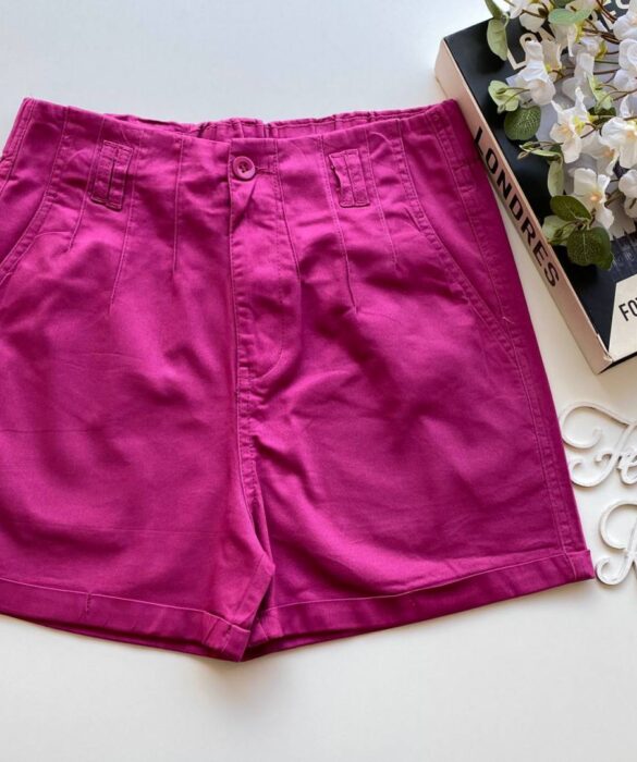 Short Feminino Sarja com Detalhe em Pregas Mariah Fúcsia - Fernanda Ramos Store