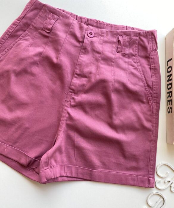 Short Feminino Sarja com Detalhe em Pregas Mariah Rose Escuro - Fernanda Ramos Store