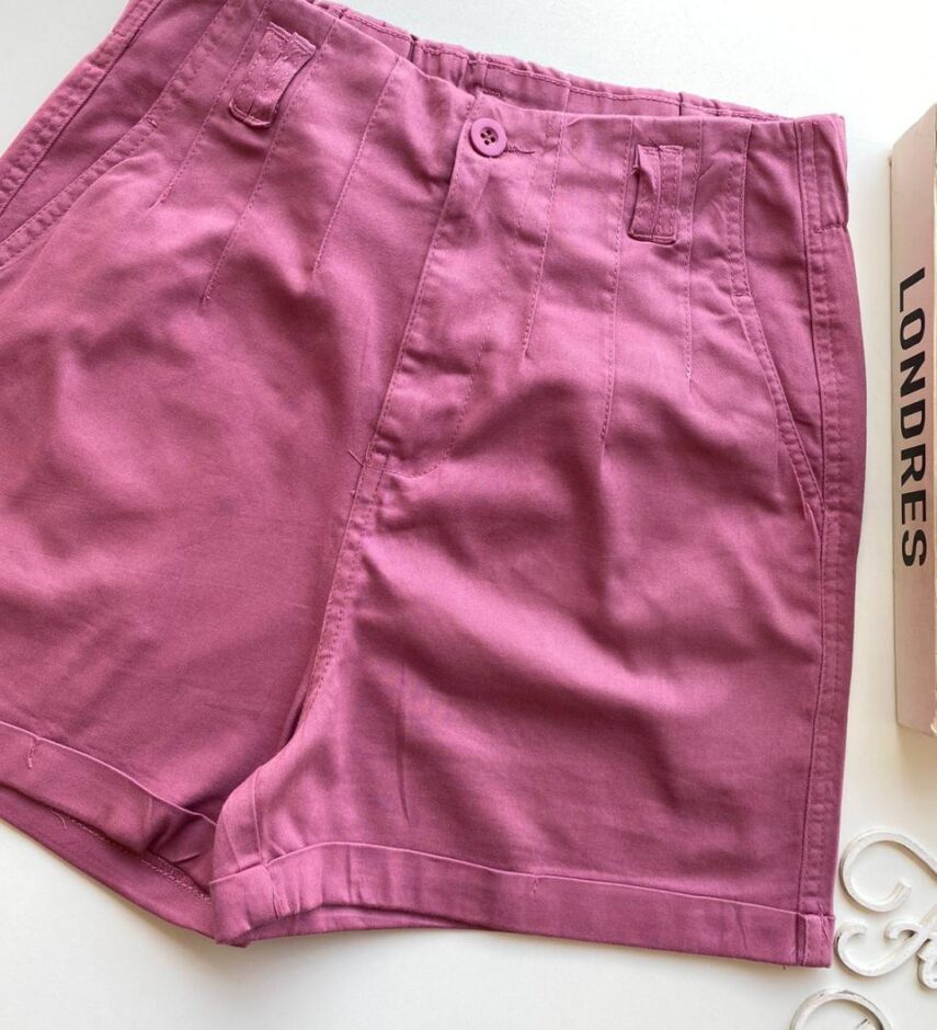 Short Feminino Sarja com Detalhe em Pregas Mariah Rose Escuro - Fernanda Ramos Store