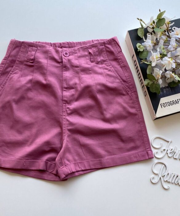 Short Feminino Sarja com Detalhe em Pregas Mariah Rose Escuro - Fernanda Ramos Store