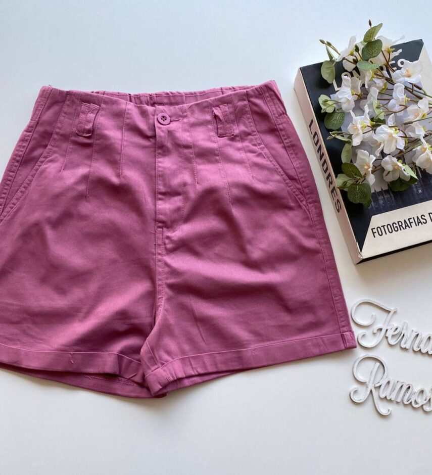 Short Feminino Sarja com Detalhe em Pregas Mariah Rose Escuro - Fernanda Ramos Store