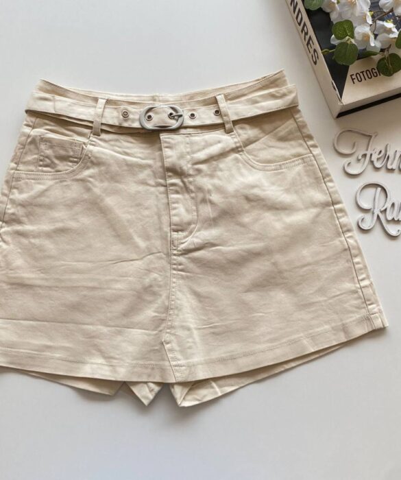 Short Saia Feminino com Cinto Manuela Bege - Fernanda Ramos Store