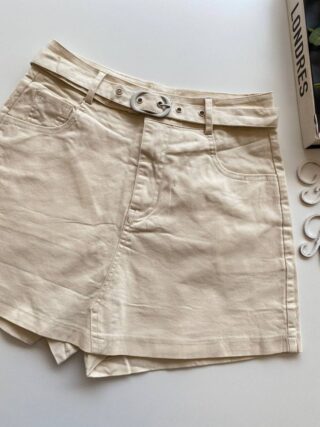 Short Saia Feminino com Cinto Manuela Bege - Fernanda Ramos Store