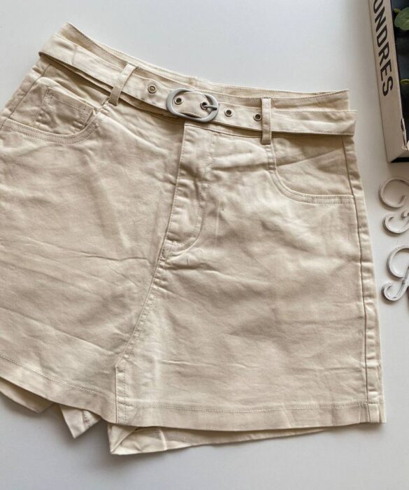 Short Saia Feminino com Cinto Manuela Bege - Fernanda Ramos Store