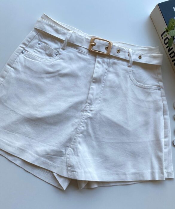 Short Saia Feminino com Cinto Manuela Branco - Fernanda Ramos Store