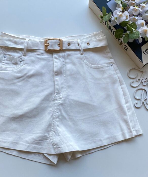 Short Saia Feminino com Cinto Manuela Branco - Fernanda Ramos Store