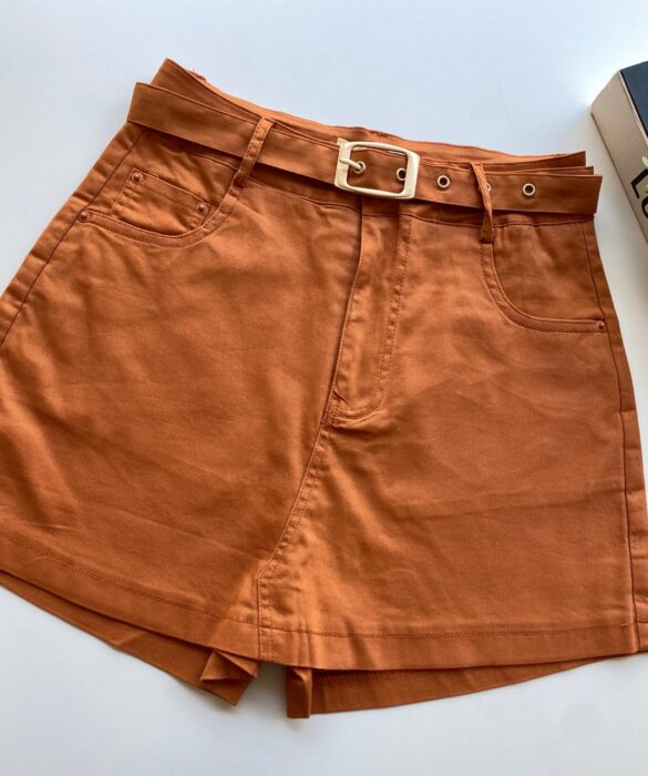 Short Saia Feminino com Cinto Manuela Caramelo - Fernanda Ramos Store