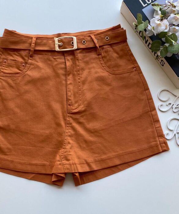 Short Saia Feminino com Cinto Manuela Caramelo - Fernanda Ramos Store