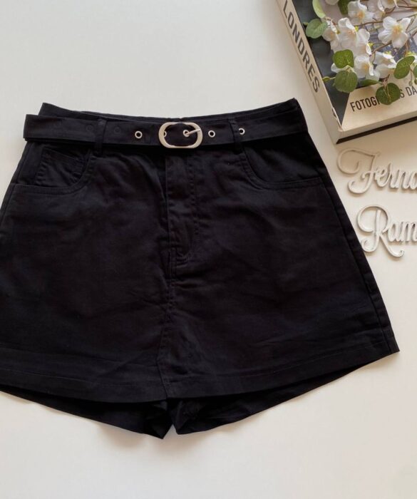 Short Saia Feminino com Cinto Manuela Preto - Fernanda Ramos Store