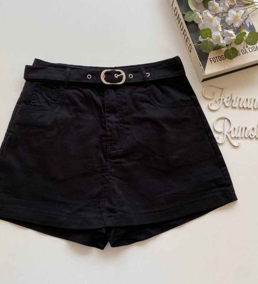 Short Saia Feminino com Cinto Manuela Preto - Fernanda Ramos Store