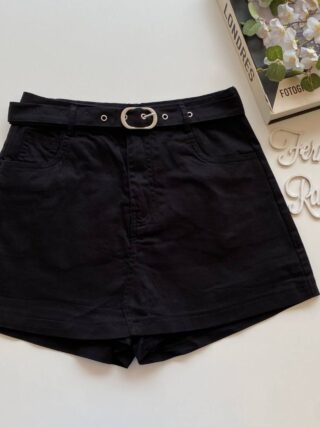 Short Saia Feminino com Cinto Manuela Preto - Fernanda Ramos Store