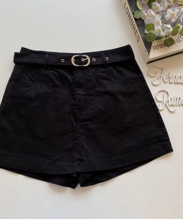 Short Saia Feminino com Cinto Manuela Preto - Fernanda Ramos Store