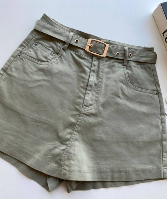 Short Saia Feminino com Cinto Manuela Verde Oliva - Fernanda Ramos Store