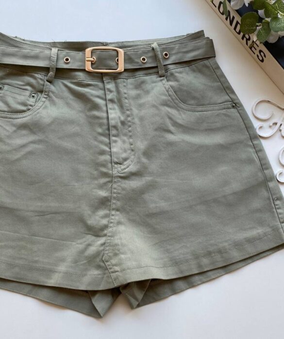 Short Saia Feminino com Cinto Manuela Verde Oliva - Fernanda Ramos Store