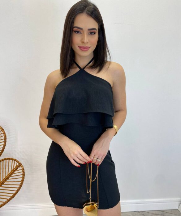 Vestido Curto com Bojo e Amarração Belinda Preto - Fernanda Ramos Store