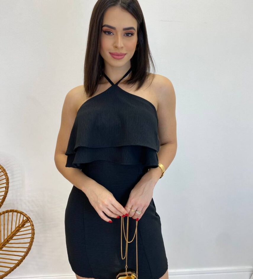 Vestido Curto com Bojo e Amarração Belinda Preto - Fernanda Ramos Store