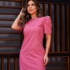 Vestido Curto sem Bojo Juliana Linho Manga Curta Rosa - Fernanda Ramos Store